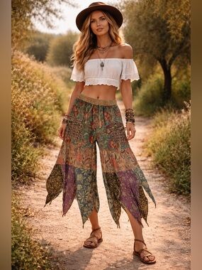 Hippie Forever Handmade Patchwork Handkerchief Pants Women SZ OS Enchanted Fairy